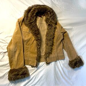 Faux Fur Trimmed Crop Jacket | Size 14